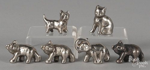 Six nickel-plated miniature animals, 1 1/2'' l.