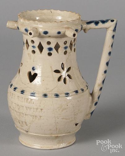 Stoneware puzzle jug, 19th c., 7 1/2'' h.