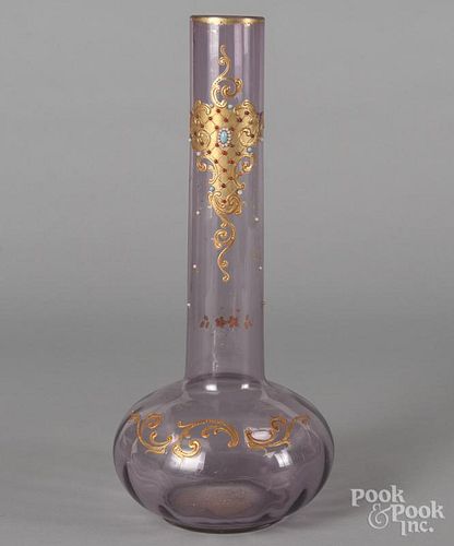 Enamel decorated amethyst glass vase, ca. 1900, 15 3/4'' h.