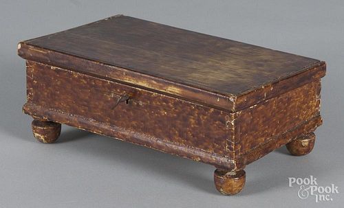Painted pine dresser box, 19th c., retaining its original ochre surface, 3 3/4'' h., 9'' w.