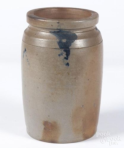 Pennsylvania stoneware jar, 19th c., with cobalt foliate spray around the shoulder, 8 3/4'' h.