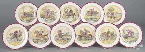 Eleven Copeland Spode plates with equestrian hunting scenes, 10 1/2'' dia.