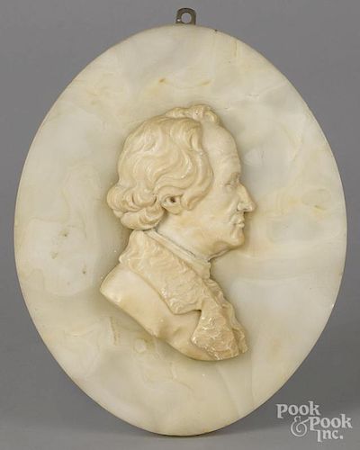Relief carved marble profile bust of German composer Christoph Willibald Gluck (1714-1787), mounted