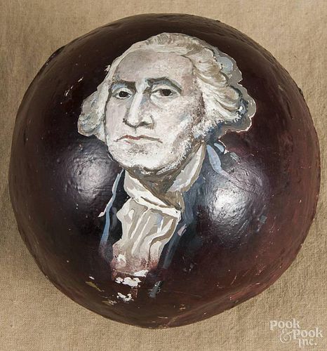 Iron cannonball with a portrait of George Washington, the painting is early 20th c., 4 3/4'' h.