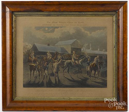Set of four color engravings, after Alken, titled The First Steeple Chase on Record