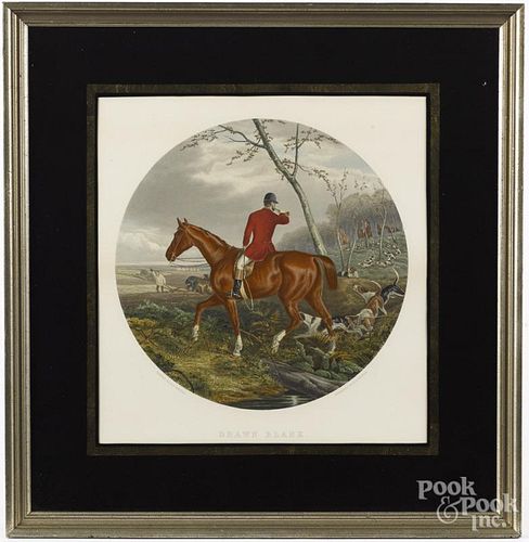 Two color lithograph fox hunting scenes, after Shayer, 11 3/4'' dia.