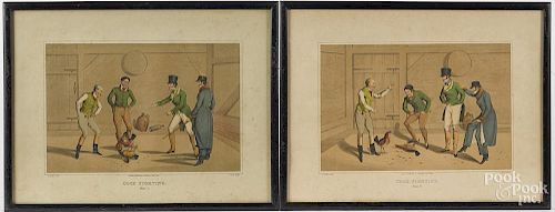 Two color lithograph cock fighting scenes, after Alken, 7 3/4'' x 11 3/4''.