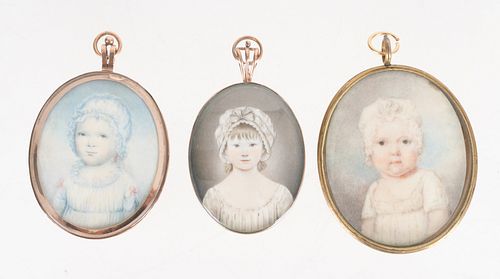 Three Portrait Miniatures of Young Girls, 19th Century