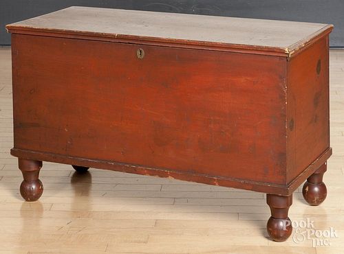 Pennsylvania stained pine and poplar blanket chest, 19th c., retaining an old red surface, 23'' h.