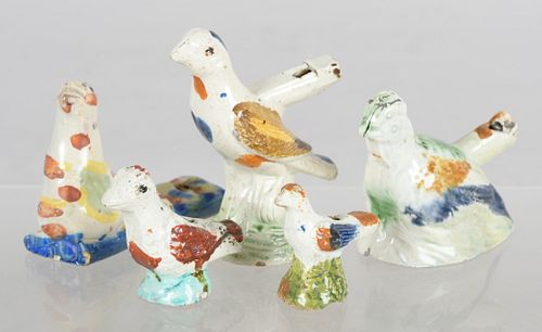 A Group of English Pearlware Bird Form Whistles