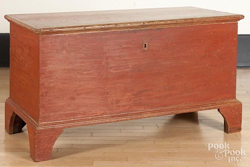 Pennsylvania painted pine blanket chest, 19th c., retaining an old salmon surface, 27 1/2'' h.