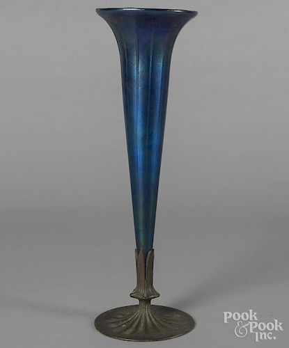 Lundberg Studios art glass and bronze trumpet vase, 16 1/4'' h.