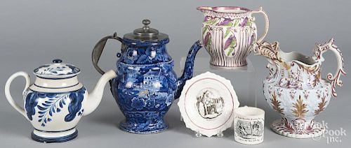 English ceramics, to include blue Staffordshire, lustre, mocha, etc.