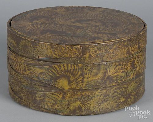 Painted bentwood box, 19th c., with later sponge decoration, 6 1/2'' h., 14 1/4'' w.