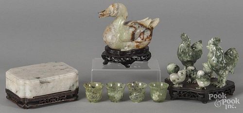 Chinese carved jade and hardstone table articles.