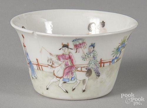 Chinese Chien Lung porcelain cup with erotic scenes on interior, 2'' h., 3 1/2'' dia.