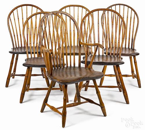 Assembled set of six Pennsylvania Windsor chairs, ca. 1810.