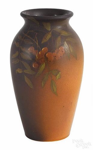 Rookwood standard glaze pottery vase, 20th c., with cherry branch decoration