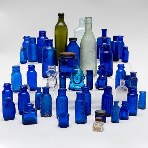 Group of Blue Glass Bottles