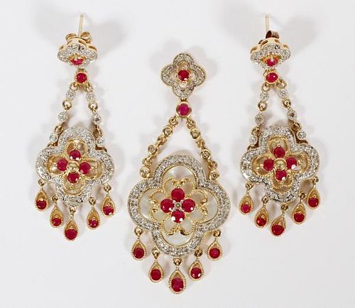 14KT RUBY MOTHER-OF-PEARL & DIAMOND SUITE