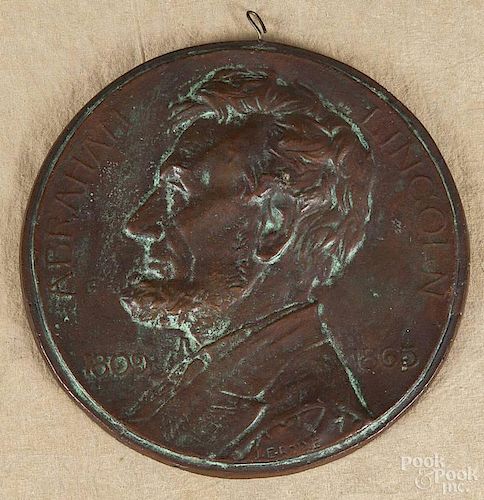 Jules Edouard Roine, 1857-1916, bronze Lincoln centennial medallion, 8 1/4'' dia.
