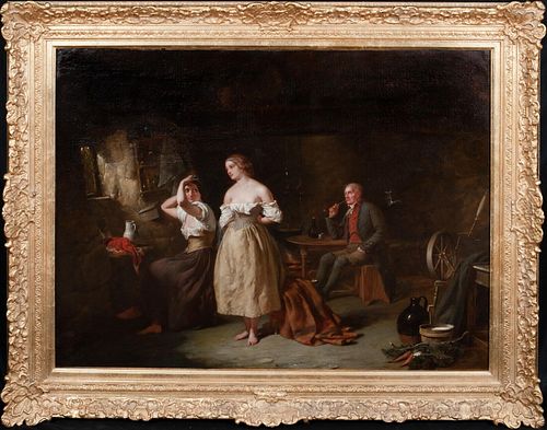  PROSTITUTES IN A BROTHEL INTERIOR OIL PAINTING