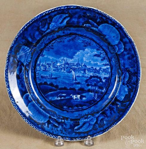 Historical blue Staffordshire City of Albany plate, 19th c., stamped Enoch Wood & Son