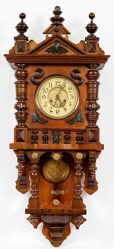 GUSTAV BECKER CARVED WALL CLOCK EARLY 20TH C.