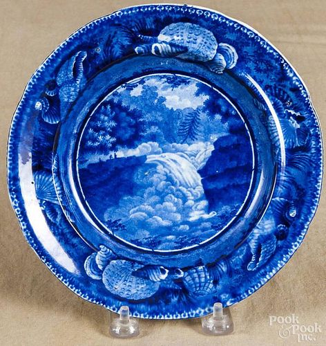 Historical blue Staffordshire View of Treton Falls plate, 19th c., impressed Wood & Son