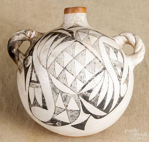 Native American Indian Acoma pottery canteen, 8'' h.