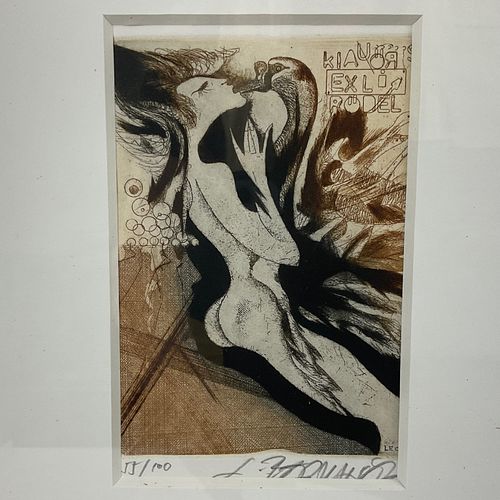 Leo Bedarik for Krause Rodel,  Exlibris Etching, 2000, Titled “Leda and the Swan”, Signed and Numbered 55/100.