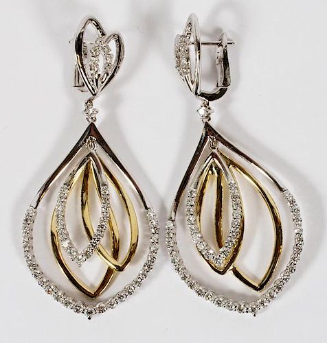2.3CT DIAMOND AND 14KT GOLD DANGLE EARRINGS PAIR