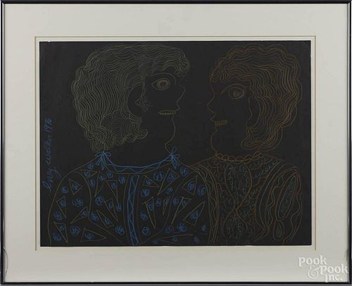 Inez Walker (American 1911-1990), chalk double-portrait, signed left edge and dated 1976