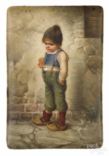 German miniature portrait on porcelain of a young boy, ca. 1900, signed Wagner, 5 3/4'' x 4''.