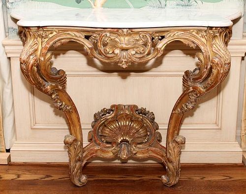 ROCOCO STYLE CARVED WOOD AND MARBLE TOP CONSOLE