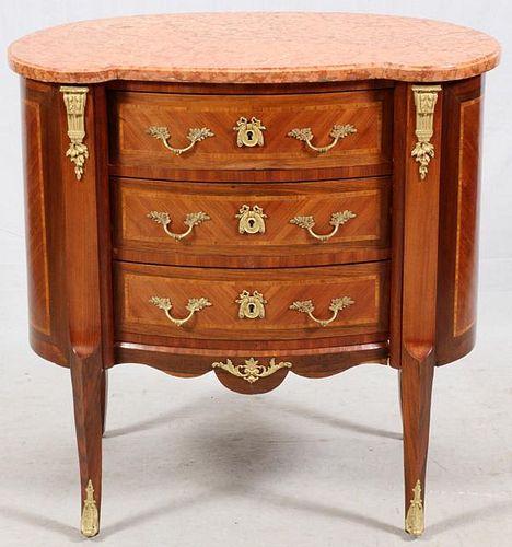 FRENCH WALNUT & FRUITWOOD THREE-DRAWER COMMODE