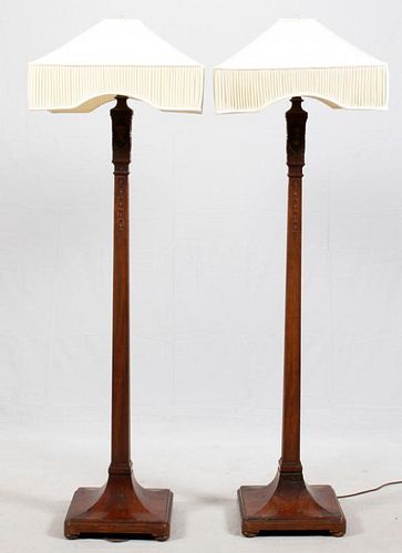 SHERATON STYLE WALNUT FLOOR LAMPS PAIR