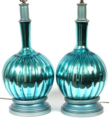 MEXICAN TURQUOISE GLASS LAMPS C.1960 PAIR