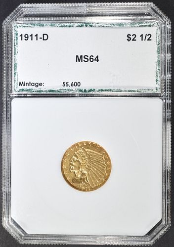 1911-D $2.5 GOLD INDIAN PCI CH/GEM BU