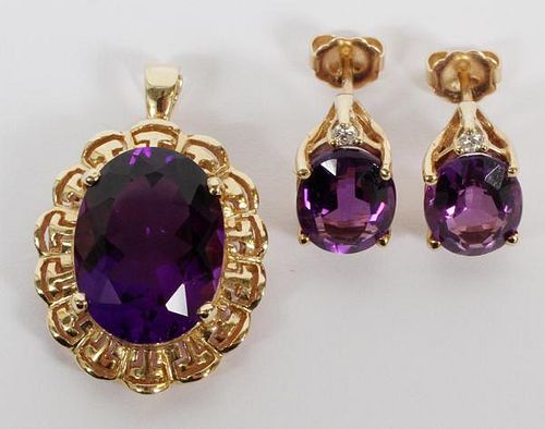 AMETHYST PENDANT AND EARRINGS 14KT GOLD