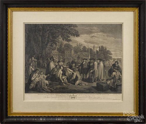 Benjamin West, engraving, titled William Penn's Treaty with the Indians, 19th c., 19'' x 24''.