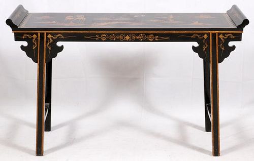 CHINOISERIE-STYLE PAINTED & LACQUERED CONSOLE TABLE