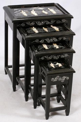 CHINESE LACQUERED AND PAINTED NESTING TABLES