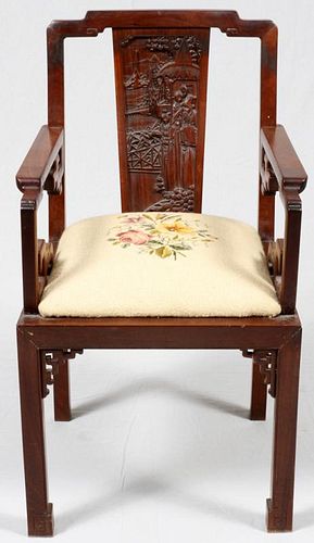 CHINESE HAND CARVED TEAKWOOD ARMCHAIR