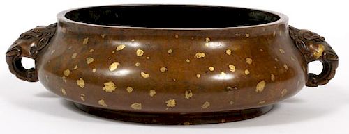 CHINESE GOLD INLAY BRONZE OPEN BOWL 19TH C.
