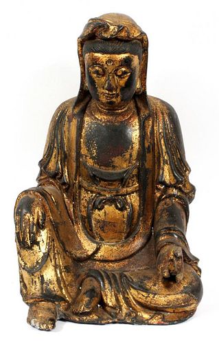 CHINESE LACQUER AND GOLD HIGHLIGHTS BUDDHA