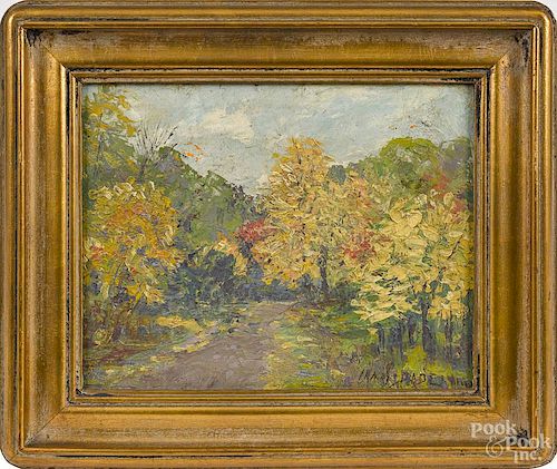 Ira McDade (American 1867-1954), oil on board impressionist landscape, signed lower right, 8'' x 10''.