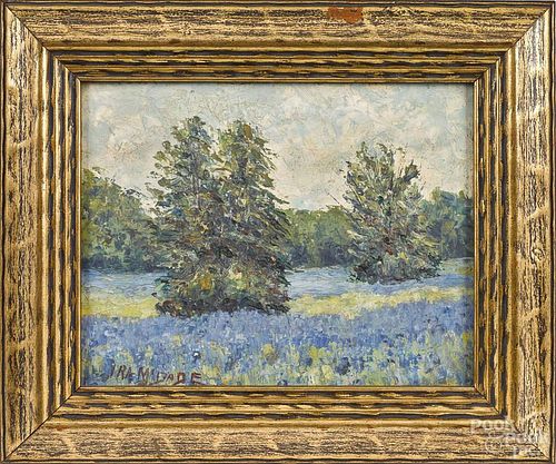 Ira McDade (American 1867-1954), oil on board impressionist landscape, signed lower left, 8'' x 10''.
