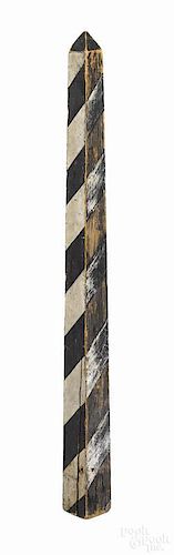 Painted pine square obelisk barber pole, 19th c.