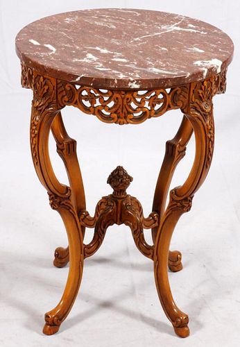 CONTINENTAL-STYLE MARBLE TOP WALNUT SIDE TABLE
